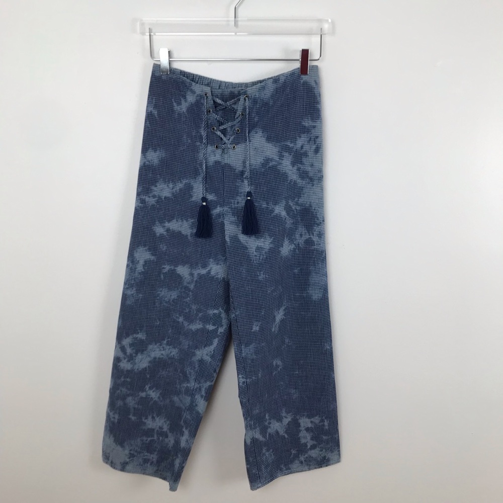 American Eagle Crop Pants Lace Up Burnout Blue